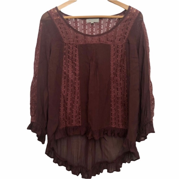 Cost Plus World Market Tops - World Market Burgundy Lace Peasant Top